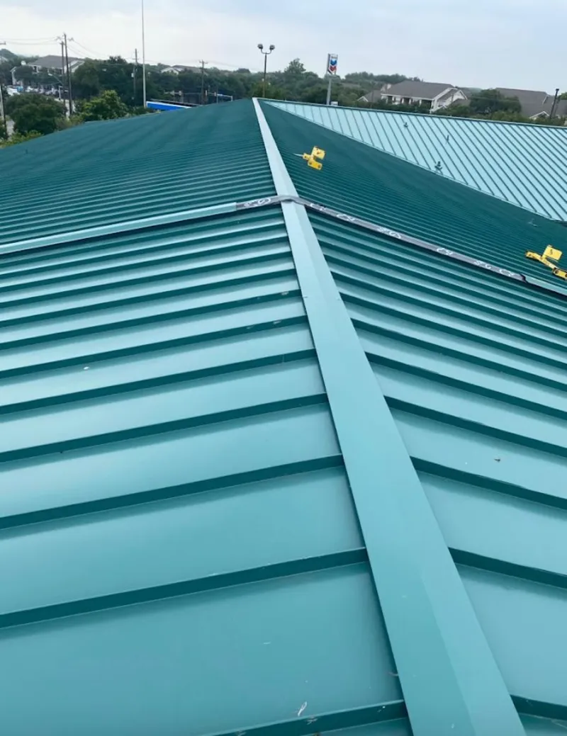 Green commercial metal roof ridge and valley for Metal Roof Repair in Toronto